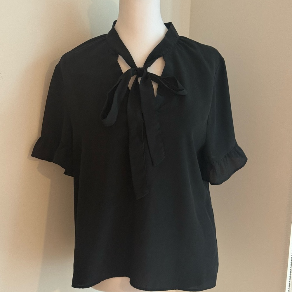 Zara Black Tie-Neck Blouse